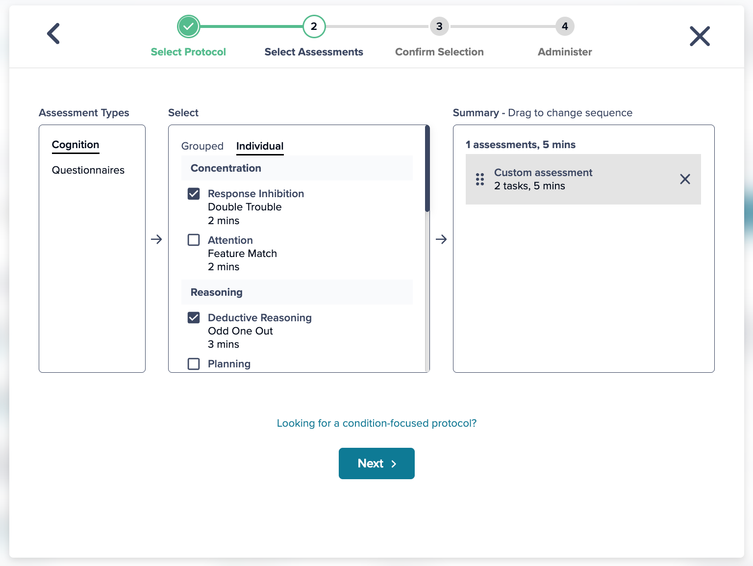 choosing a custom assessment