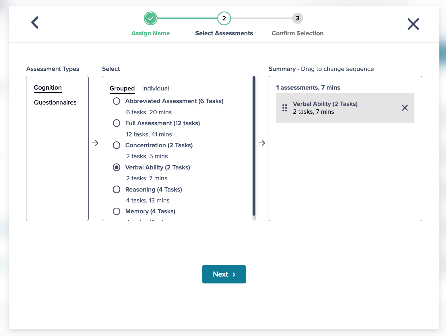 selecting tasks and questionnaires