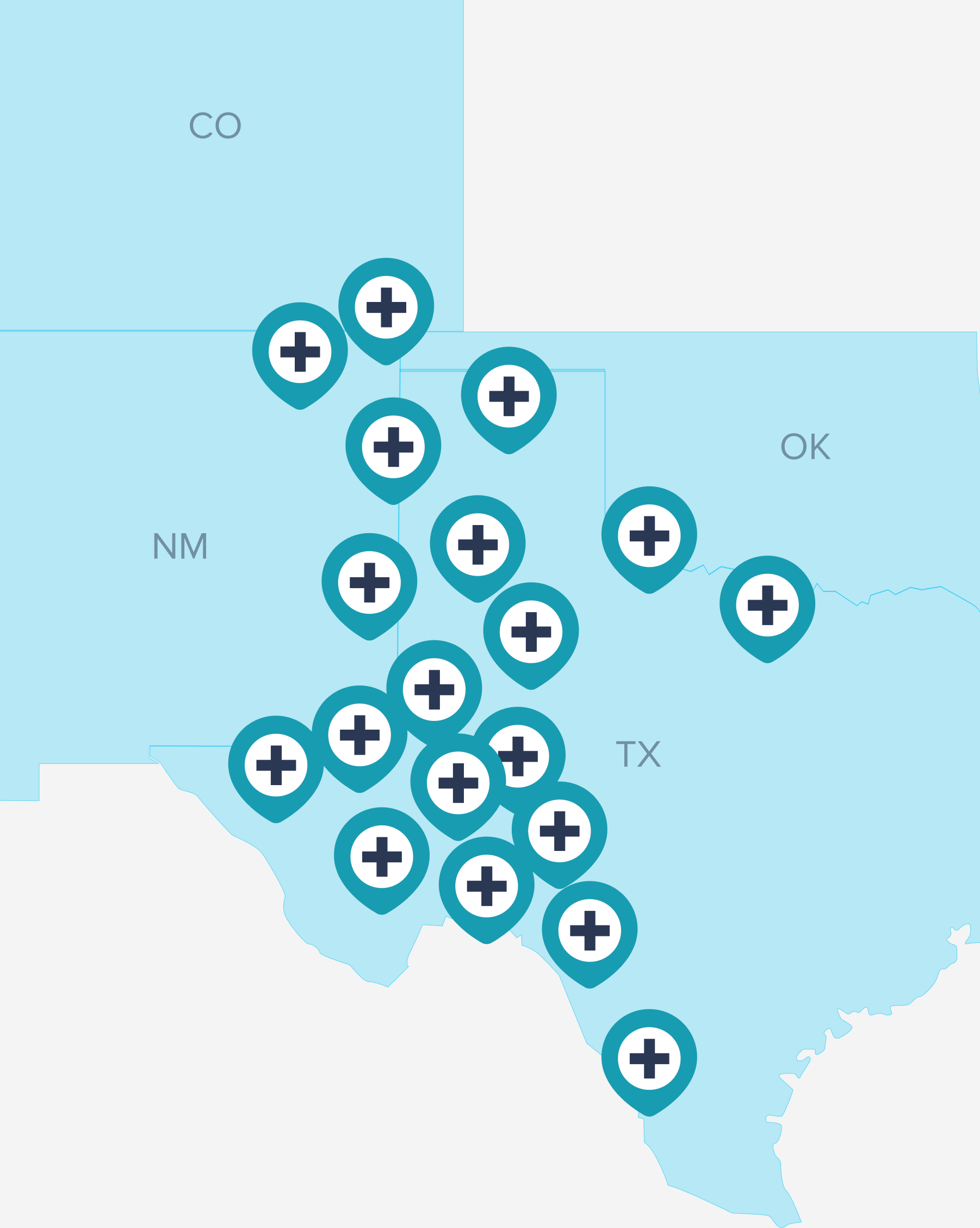 Map of the 40+ counties across 4 states served by the Garrison Institute on Aging Memory Clinic