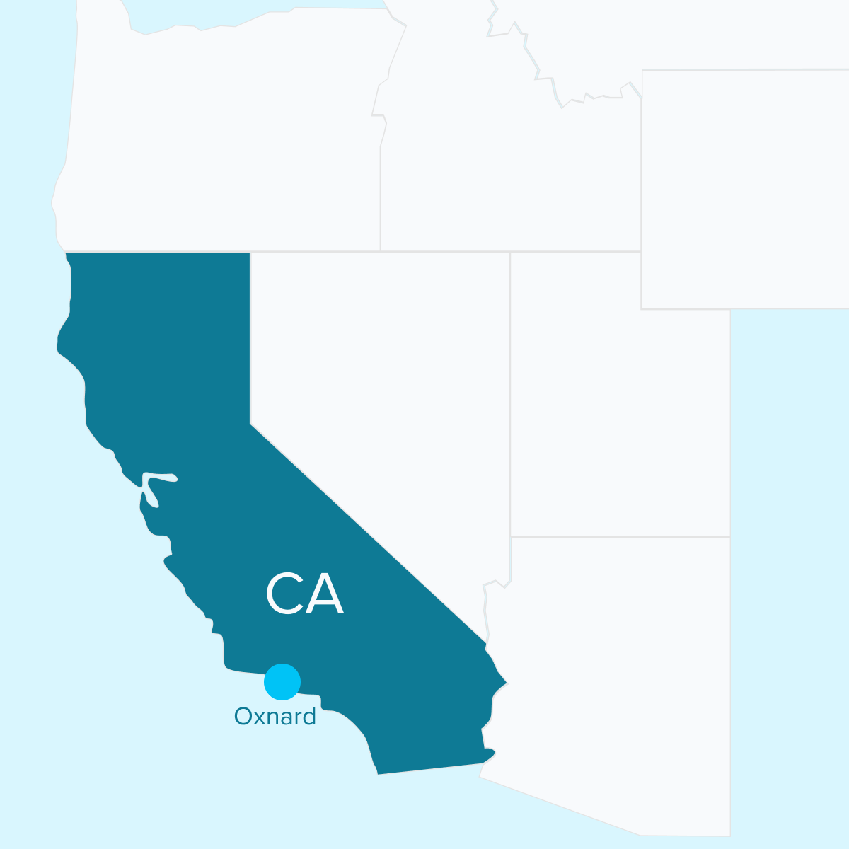 The location of Pure Recovery California location on a state-wide map